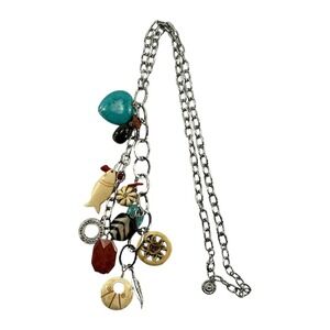 Long Charm Necklace Silver Tone 10 Assorted Charms Fish Heart Feather Graziano